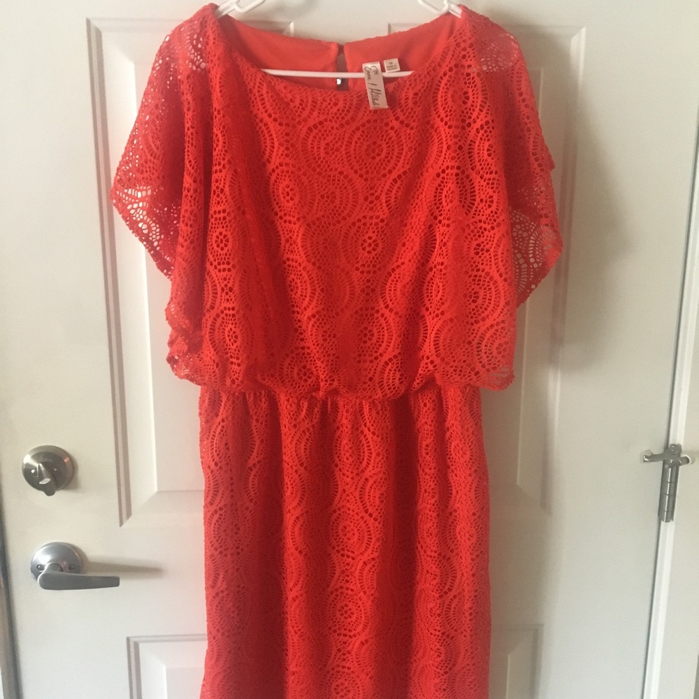 Orangish red crocheted dress with silky underneath